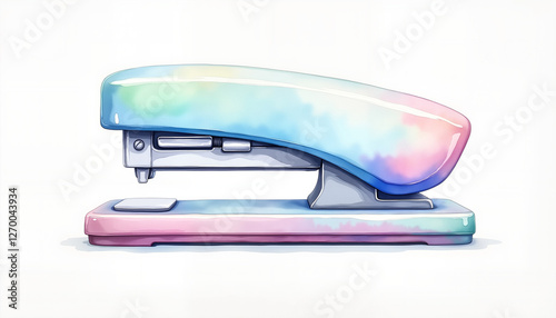 Pastel stapler illustration on white background, office supplies design