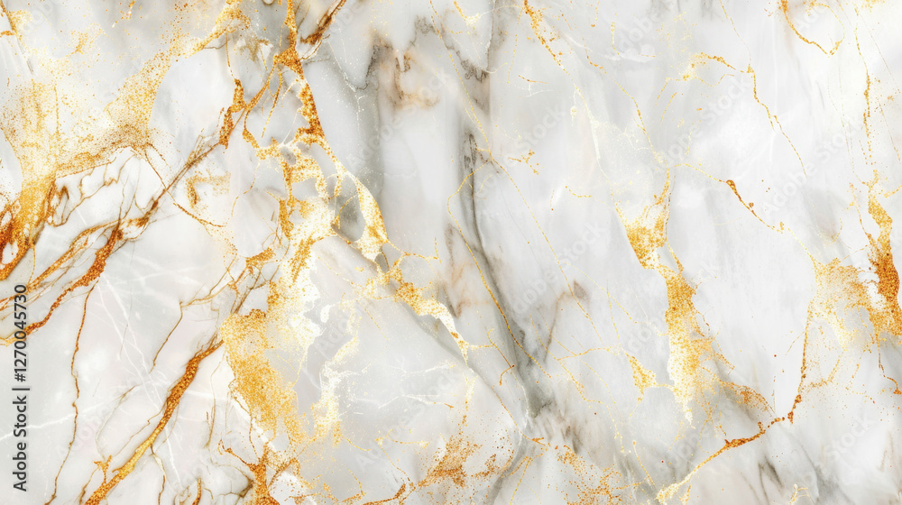 Fototapeta premium Elegant marble texture featuring white and gray tones with golden veins, perfect for backgrounds or interior design projects