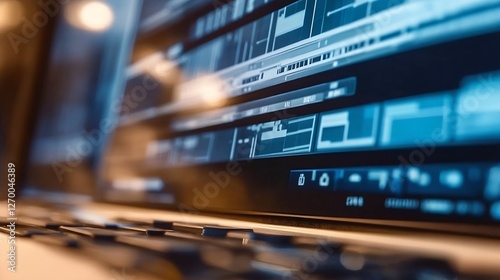 Wallpaper Mural Close-up of modern laptop display featuring digital graphs and data visualization elements : Generative AI Torontodigital.ca