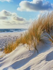 Stickers Plage et Mer Breathtaking beach with sand dunes and clear sky.  © Alexander Chaykin