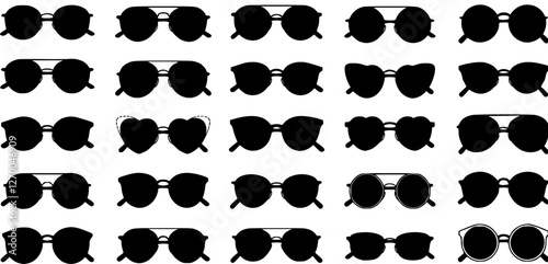Sunglasses vector collection, modern vintage styles, fashionable eyewear silhouettes, black sunglasses illustration, white background, perfect for fashion designs, icons, graphics