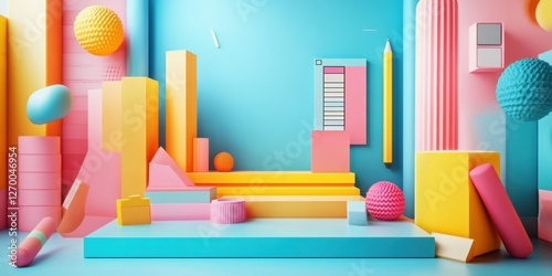 Vibrant Geometric Shape Composition with Bold Colors and Playful Design Elements