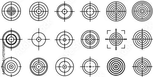 Target and aim icon set, crosshair, bullseye vector, precision, accuracy, and focus icon for aiming, archery, shooting, or navigation