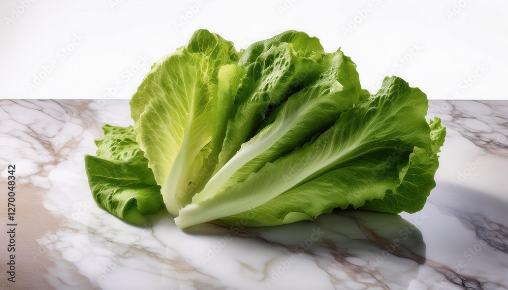 Crisp Lettuce Leaves Beautifully Displayed on a Marble Surface Crisp Lettuce Leaves Beautifully Displayed on a Marble Surface