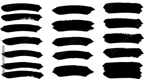 Black brush strokes vector illustration, abstract grunge texture on white background. Artistic design element, paint smear, ink splatter, creative graphic element.