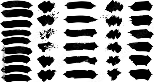 Black brush strokes vector illustration, abstract grunge texture on white background. Artistic design element, paint smear, ink splatter, creative graphic element.