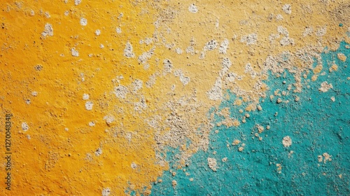 Vintage, peeling wall paint, weathered surface with blue-green spots and a darker green area.