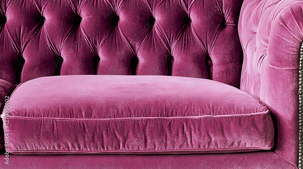 Fototapeta premium Plush Purple Velvet Sofa Detail Close-up Studio Shot Interior Design Textile