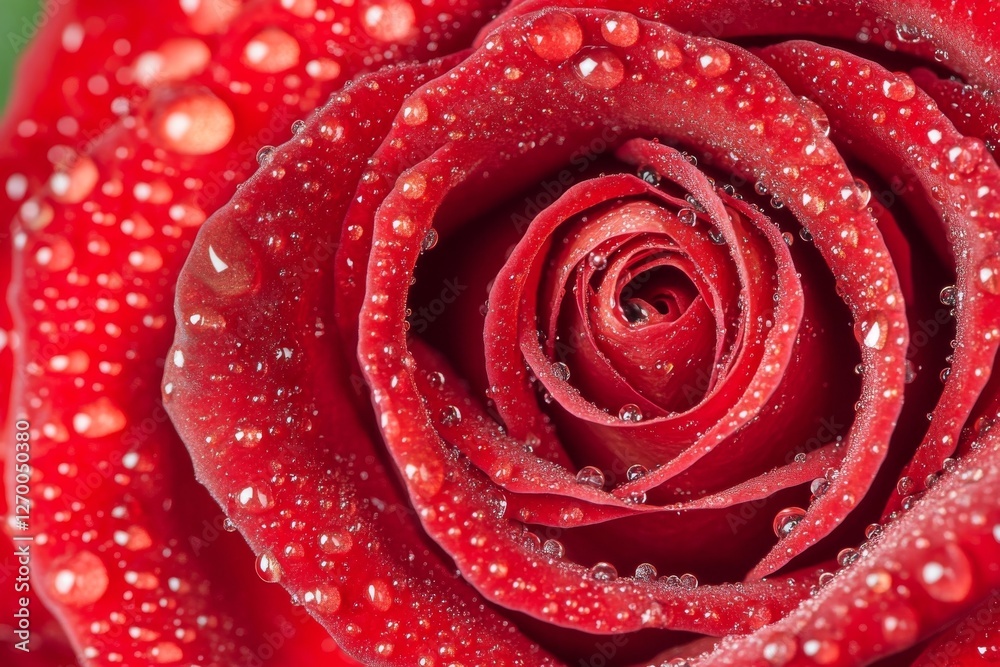 Naklejka premium Dewdrops on a Red Rose: A Close-Up Macro Photography
