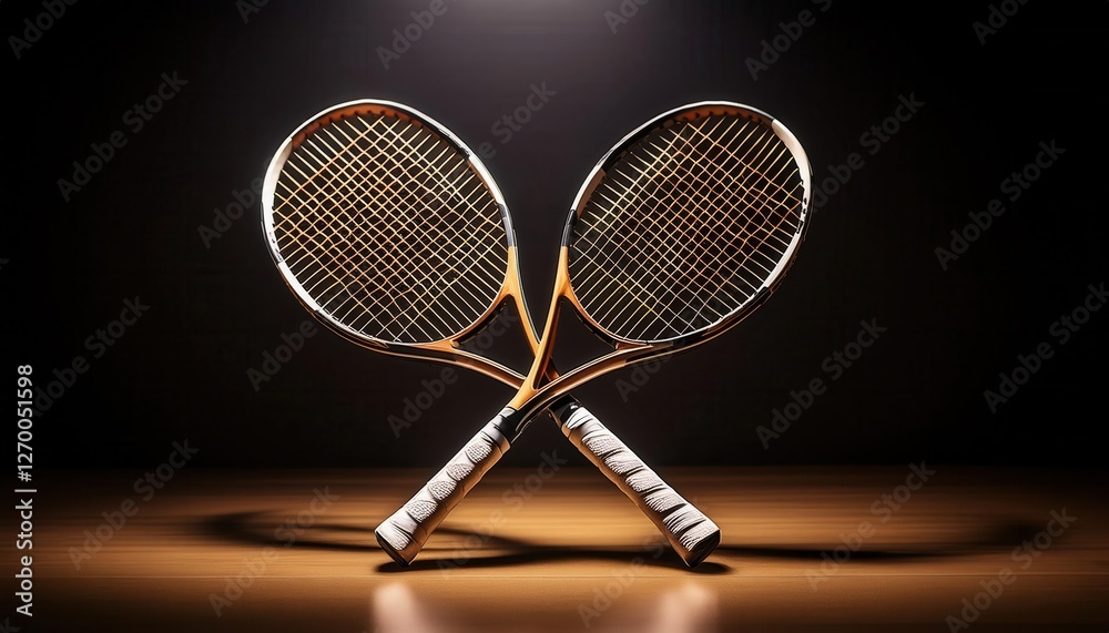 Elegant Tennis Rackets Crossed in a Chic Sports Display Elegant Tennis Rackets Crossed in a Chic Sports Display