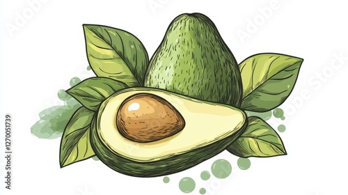 Fun and vibrant cartoonstyle avocado doodle, perfect for logos and icons with a clean, colorful background. photo