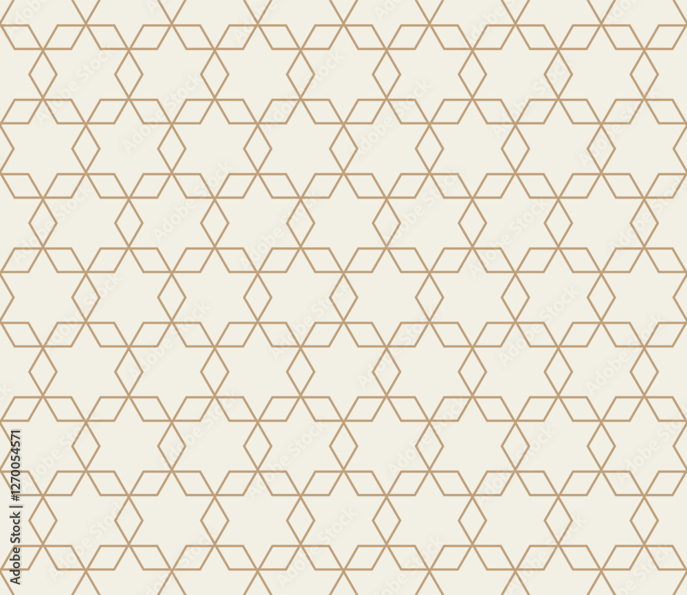 Seamless arabic hexagon ornament pattern background with geometric gold lines for wallpaper, textiles, packaging, and graphic design projects. Vector illustration Seamless arabic hexagon ornament pattern background with geometric gold lines for wallpaper, textiles, packaging, and graphic design projects. Vector illustration