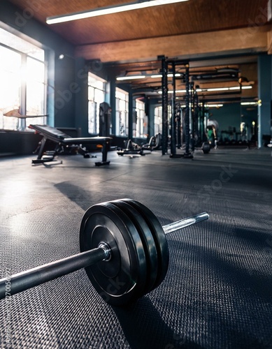 Wallpaper Mural Generated image siłownia, sala sportowa i ciężary, leżąca sztanga z ciężarami na podłodze hali sportowej Torontodigital.ca