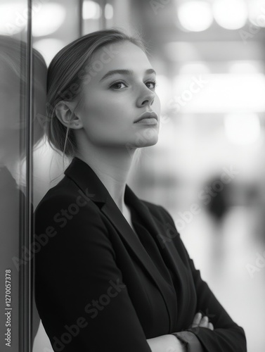 A stylish woman with crossed arms posing for a professional portrait.