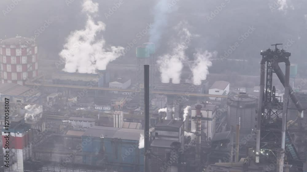 This aerial footage visualizes smoke emissions from industrial facilities,drawing attention to environmental pollution and climate change.Suitable for sustainability and ecological awareness projects.