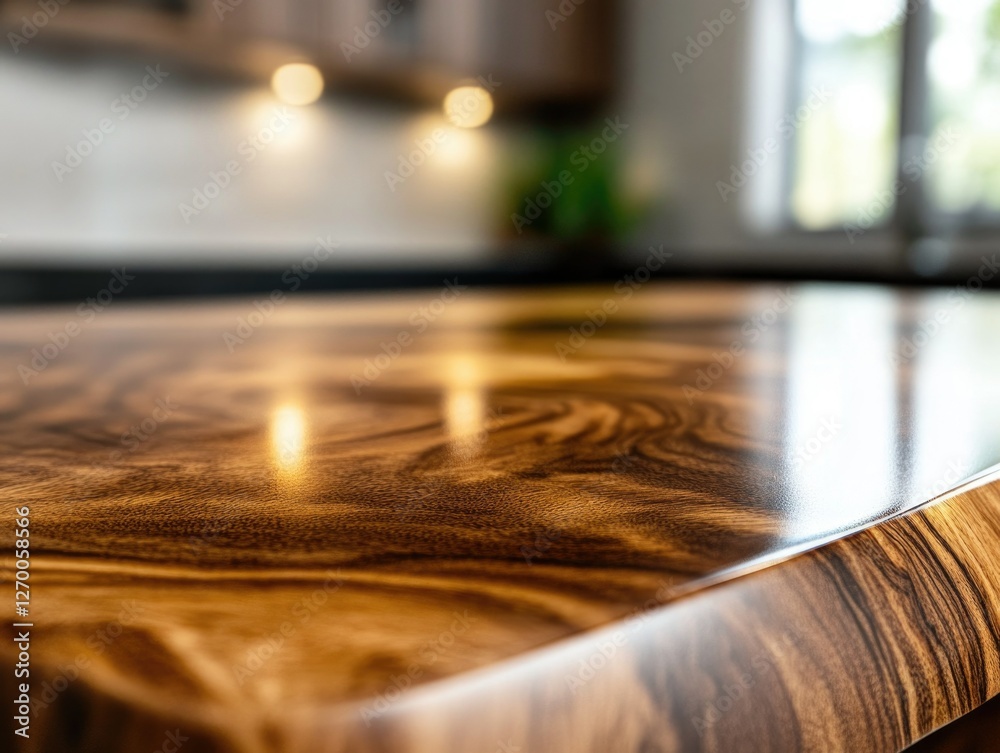 Fototapeta premium High-quality dark wood kitchen island with a sleek design and unique marble countertop, showcasing a luxurious kitchen interior.