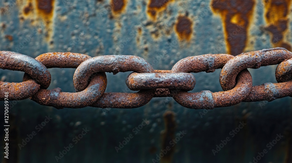 A close-up of a rusted chain hanging from a metal surface, showcasing the worn texture of both the chain and the surface, symbolizing decay and abandonment. A close-up of a rusted chain hanging from a metal surface, showcasing the worn texture of both the chain and the surface, symbolizing decay and abandonment.