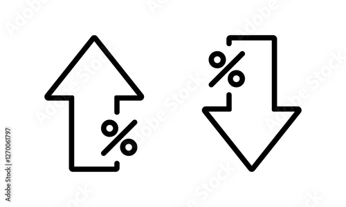 Up and down percent arrow outline icon. Lower and higher price sign symbol
