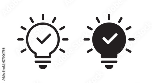 Insight, tip icon in trendy style. Light bulb with check mark sign symbol