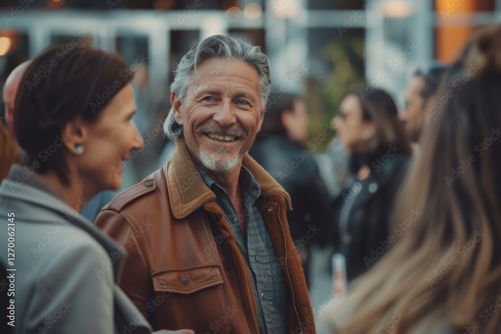 Portrait of a smiling senior man with his friends walking in the city. Portrait of a smiling senior man with his friends walking in the city.
