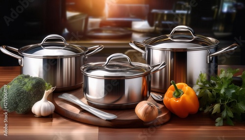 Modern Stainless Steel Cookware in a Sophisticated Arrangement