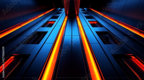 Abstract futuristic corridor with glowing lines.