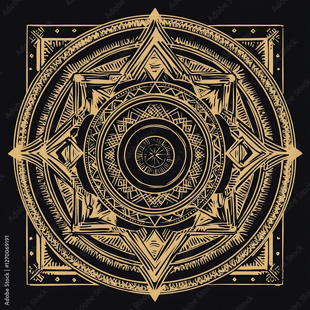 Obraz premium Golden geometric mandala art, spiritual design, background texture, for meditation