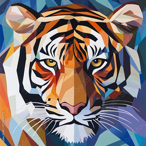 Geometric Tiger Portrait, Abstract Wildlife Art, Visual Design, Stock Photo photo