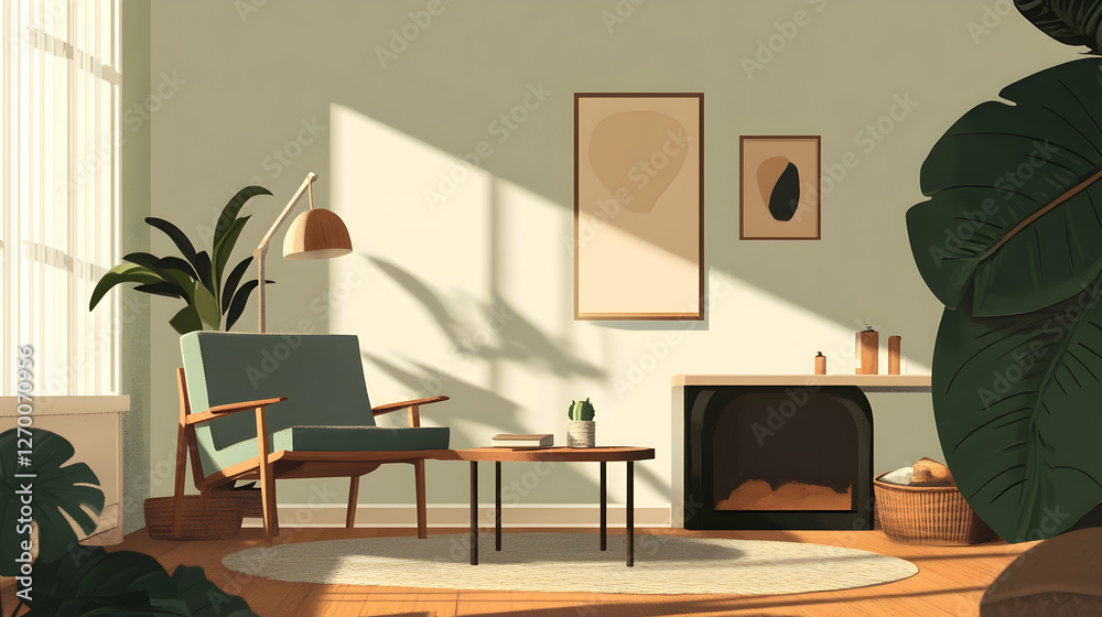 Fototapeta premium Cozy Scandinavian living room with natural materials and minimalist decor