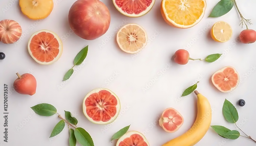 Naklejka premium Assorted citrus fruits and other colorful fruits displayed neatly