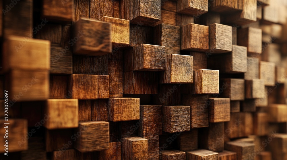 An intricate and visually captivating pattern of wooden blocks in various sizes and tones, creating a textural background that blends contemporary design with organic aesthetics. An intricate and visually captivating pattern of wooden blocks in various sizes and tones, creating a textural background that blends contemporary design with organic aesthetics.