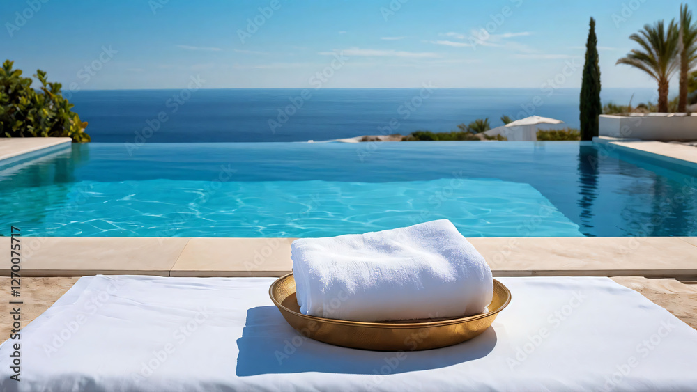 Obraz premium Luxury Poolside Towels at Sunset