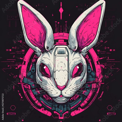 Futuristic rabbit head graphic design, art print, digital illustration photo