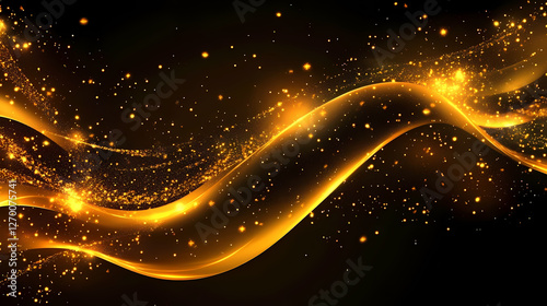Mystical Golden Waves with Sparkling Particles