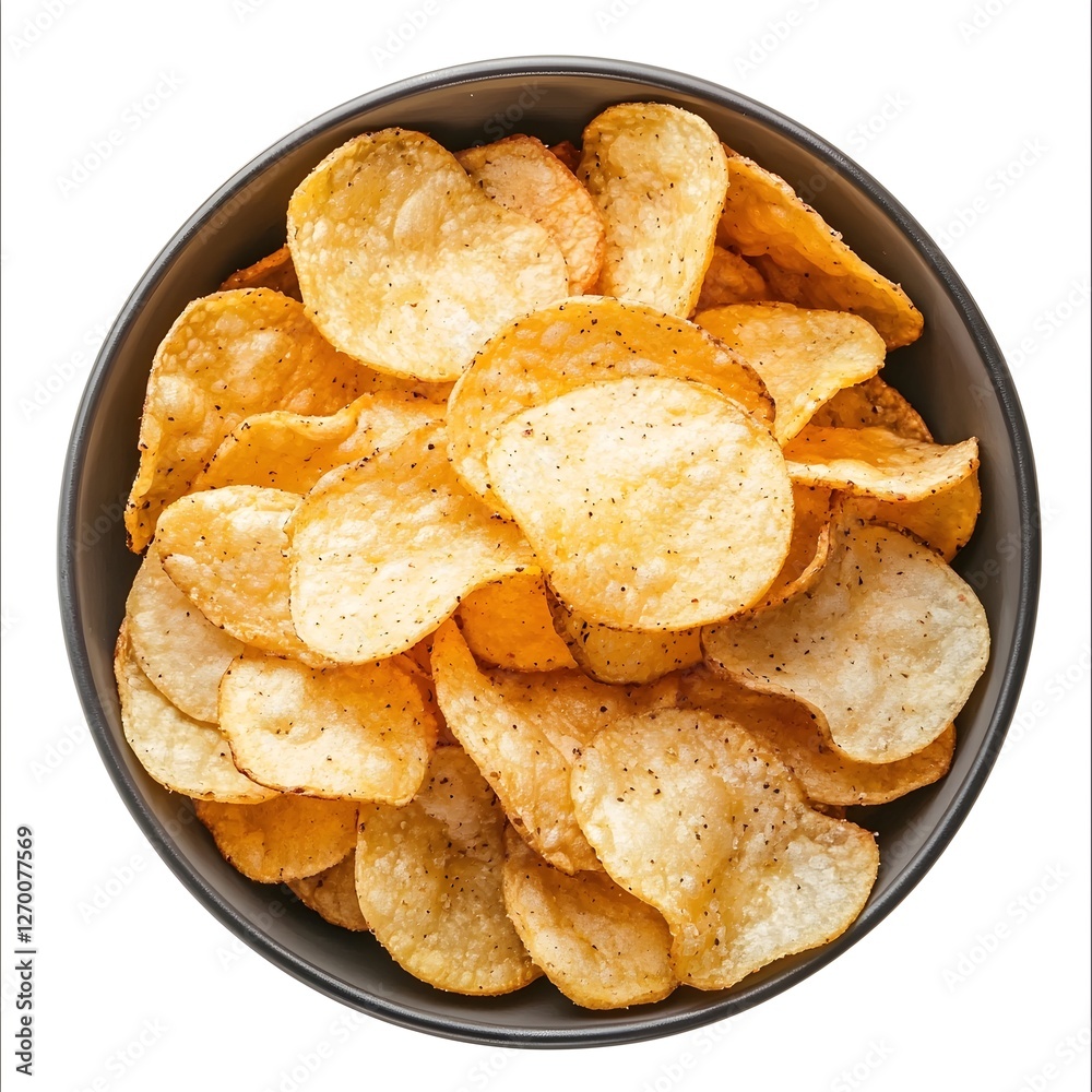 Crispy Potato Chips in a Bowl with Close-Up View and No Background