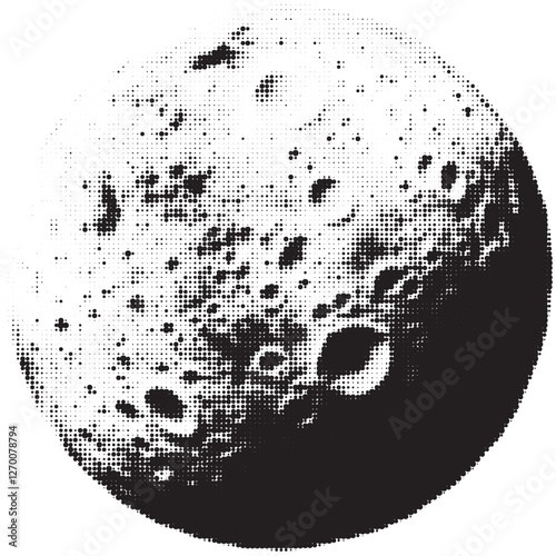 Halftone vector moon planet - vintage collage element, Collage design paper sticker in trendy retro 90s magazine style.