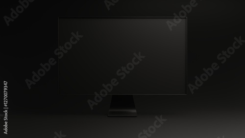 Computer monitor mockup. Pc computer template with blank screen on dark background. 3d rendering