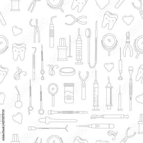 Seamless Pattern with Dental Icons. Vector set of design templates and elements for Dental. Seamless patterns with linear icons related to Dental.