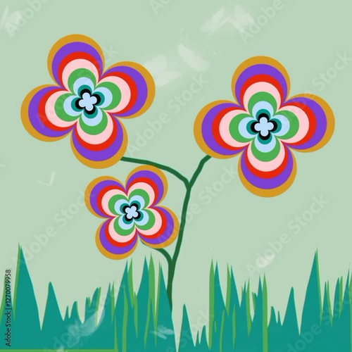 floral background with butterflies, flower rotation 
