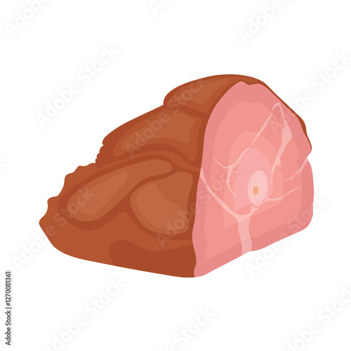 Vector illustration of raw meat in cartoon flat style. Buthcery food set elements in flat graphic design. Collection of raw slice of beef, lamb, pork, steak, bacon. Fresh meat product smoked