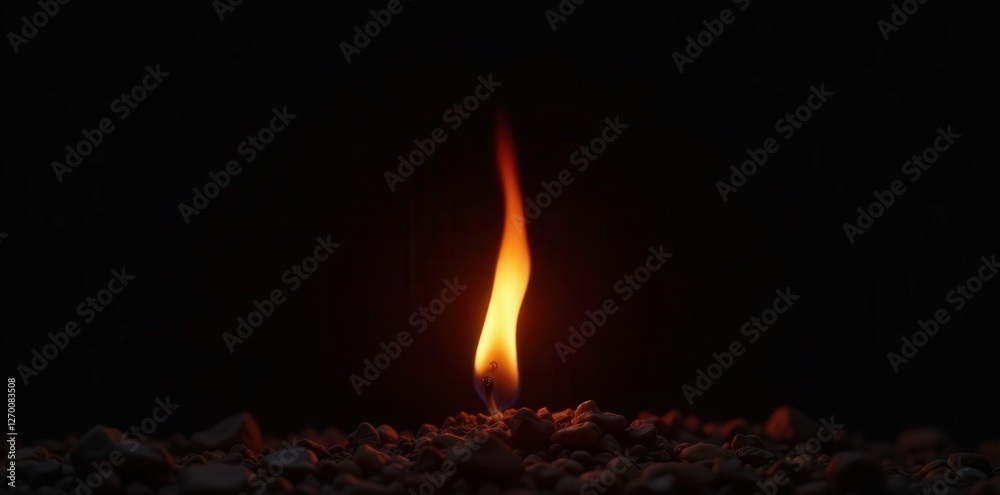 Single flame licking upwards, stark black backdrop , torch, fire Single flame licking upwards, stark black backdrop , torch, fire