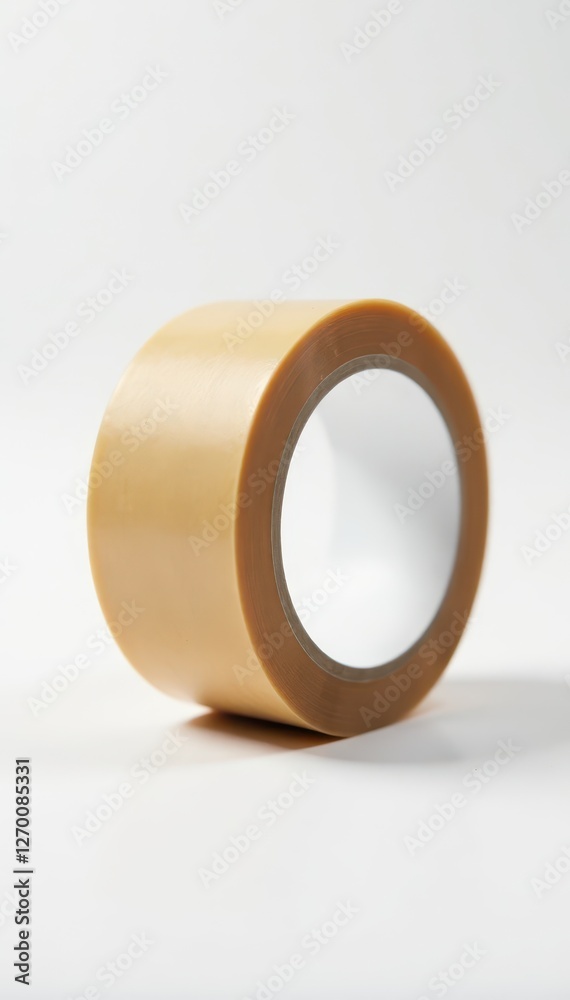 Single roll of plain brown adhesive tape against white , rustic, fix Single roll of plain brown adhesive tape against white , rustic, fix