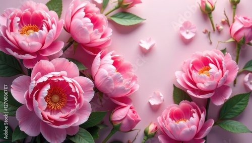 Wallpaper Mural Luscious pink peonies and roses, abundant blooms, ample copy space , petals, beautiful Torontodigital.ca