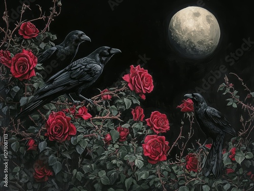 Ravens and Roses Under a Full Moon photo