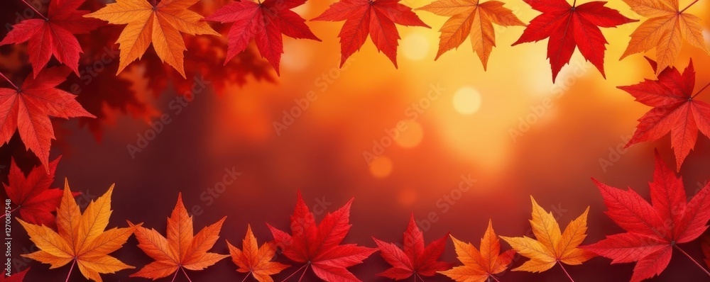 Vibrant red & gold maple leaves frame, fall foliage border , design, park Vibrant red & gold maple leaves frame, fall foliage border , design, park