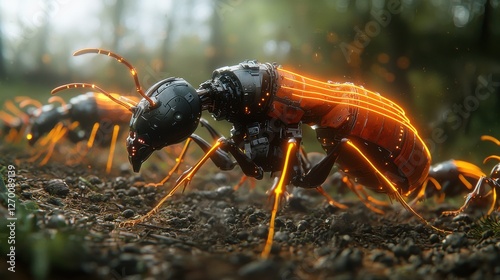 Wallpaper Mural A striking group of robotic ants with glowing lights crawls across the forest floor. Torontodigital.ca