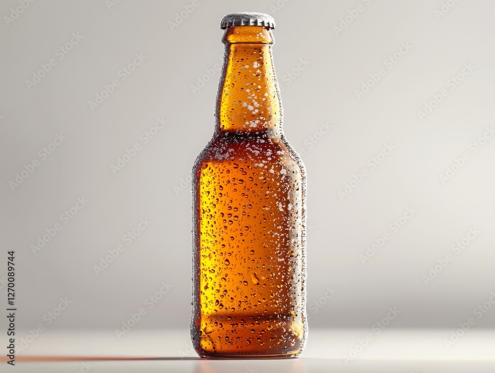 Frosty Beer Bottle Mockup with Condensation and Golden Liquid for Beverage Promotions Frosty Beer Bottle Mockup with Condensation and Golden Liquid for Beverage Promotions