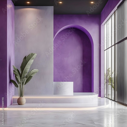 Buatkan 1 podium warna ungu yang elegan dan premium yg terkesan clean