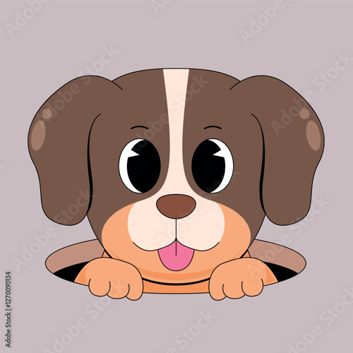 Cute dog come from hole cartoon