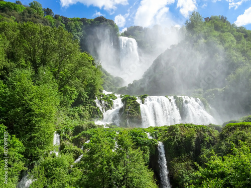 View of Marmore Falls: a man-made waterfall created by the Romans in 271 BC (Province of Terni, Umbria, Italy).